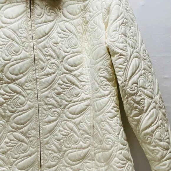 Coldwater Creek Jacket Women's 1X Cream Paisley Faux Fur Exclusive Deco Coat EUC - Picture 4 of 15